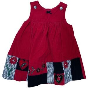 Red Corduroy Sleeveless Flowers Patches Dress Baby Size 12M